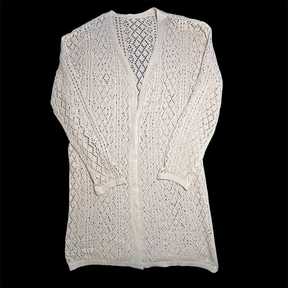 Open Knit Long Cardigan Duster Neutral Lightweight Boho